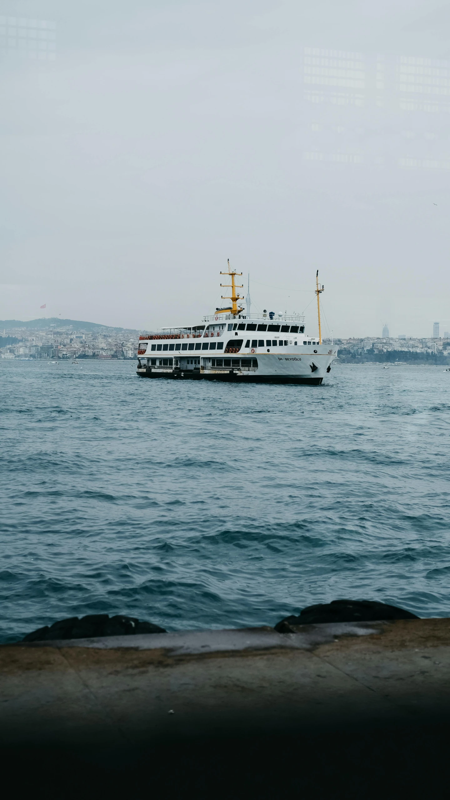 a large boat in the middle of a lake