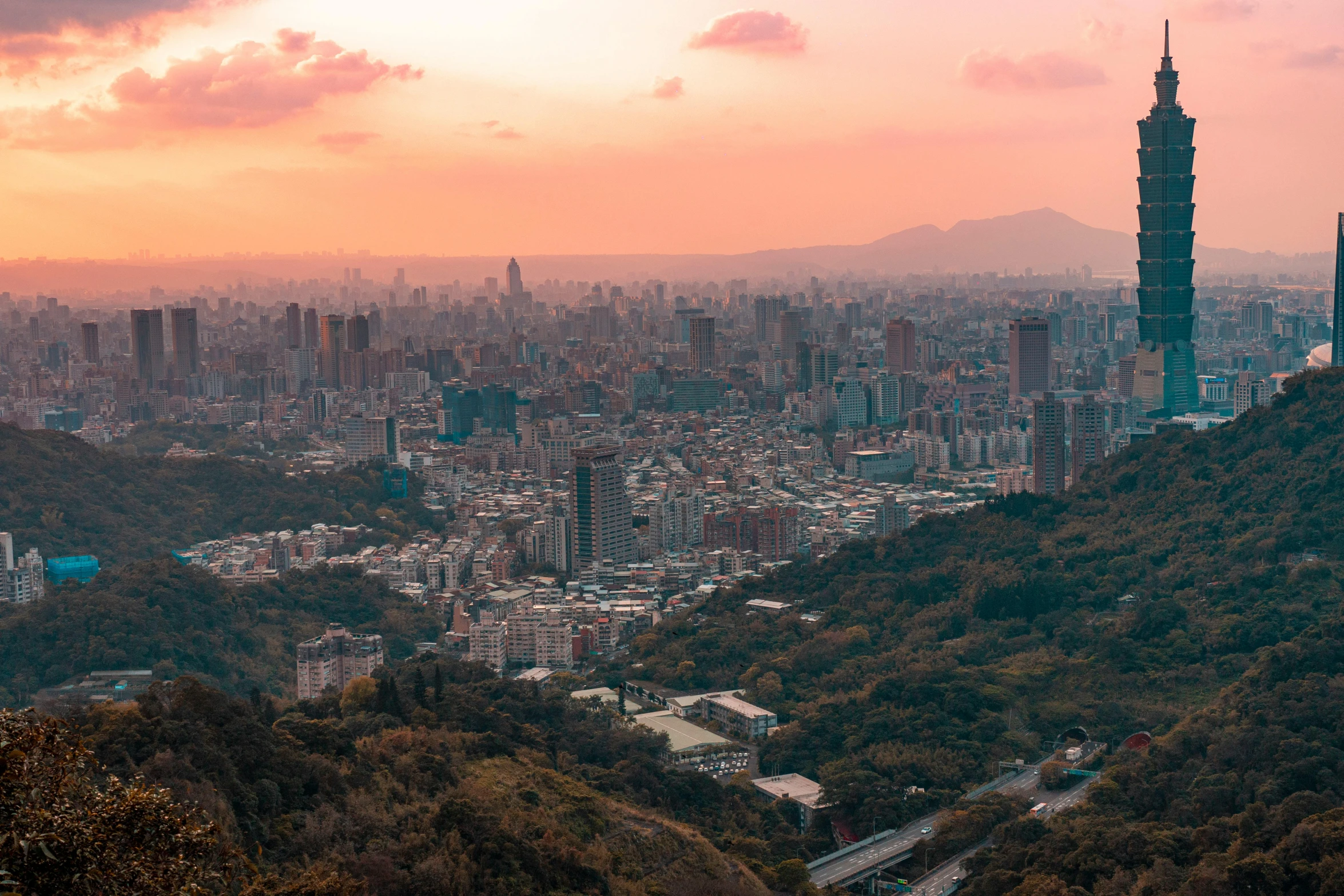 city view of asian skyline at sunrise or dawn