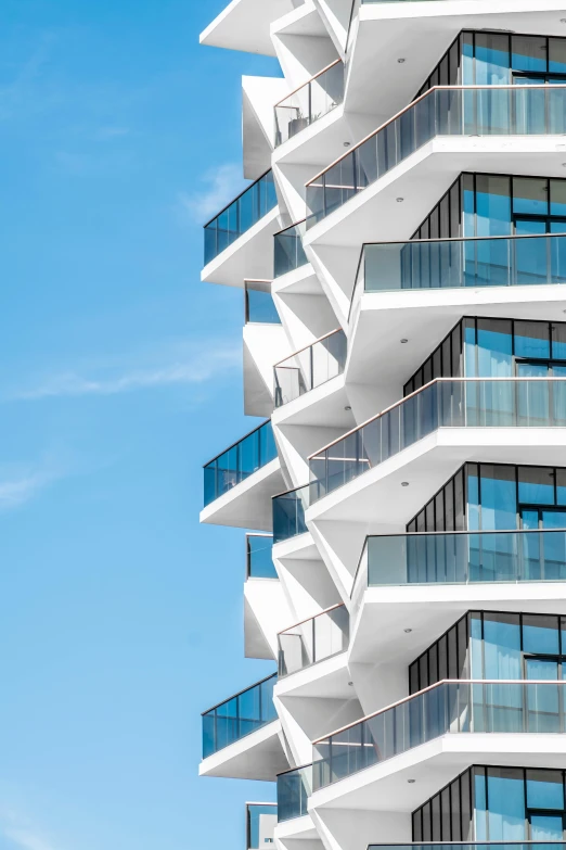 modern architecture against a blue sky at an ocean front resort