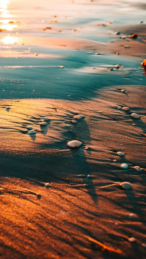 a sand filled with lots of small bubbles next to the ocean