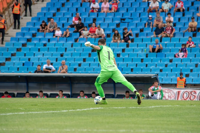 a soccer player preparing to kick the ball