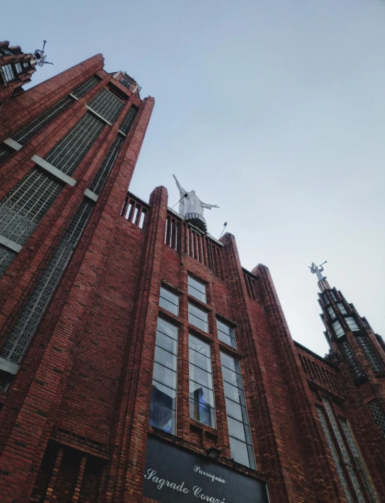 tall, bricked buildings on a clear day