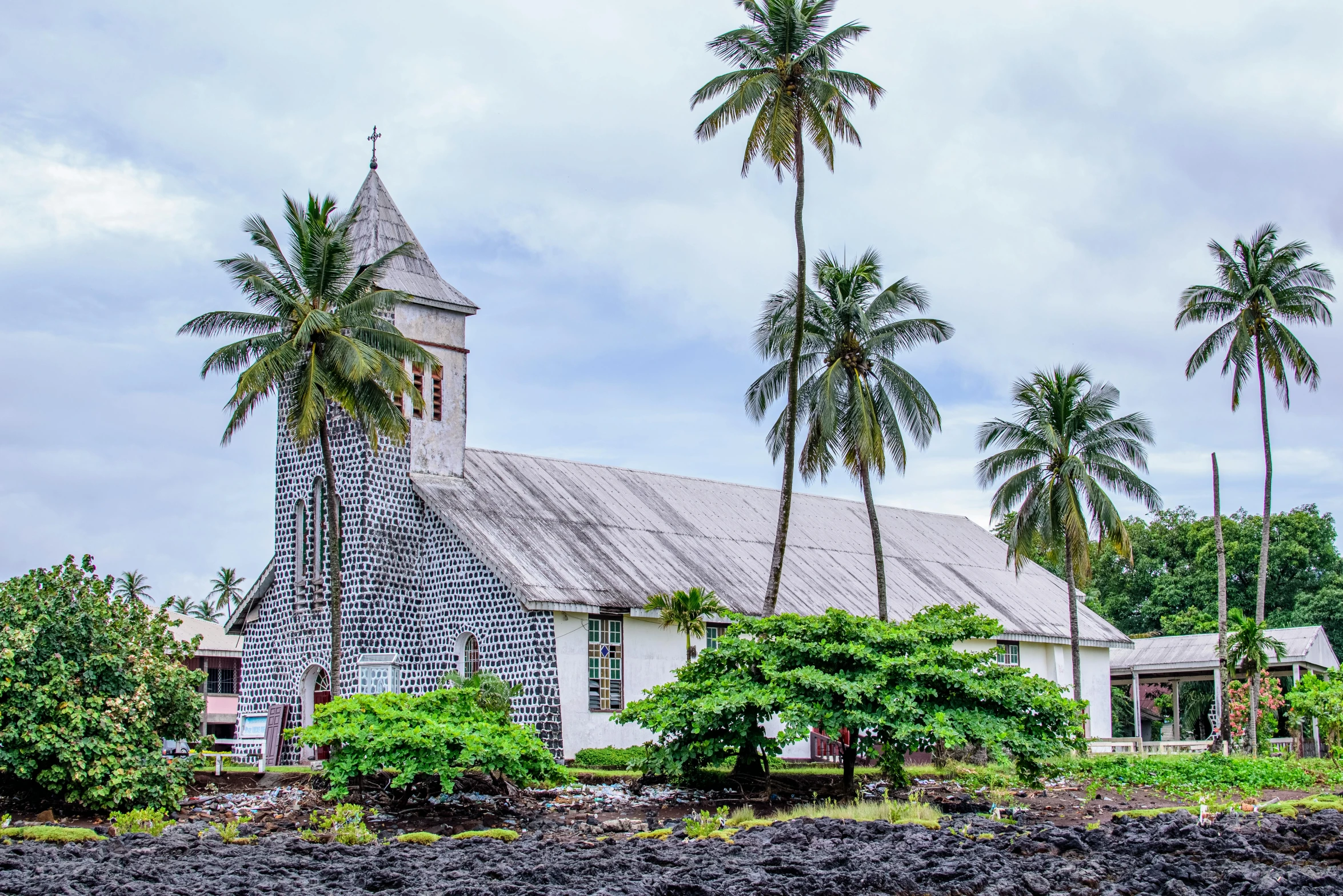 the church has a large tower on its steeple