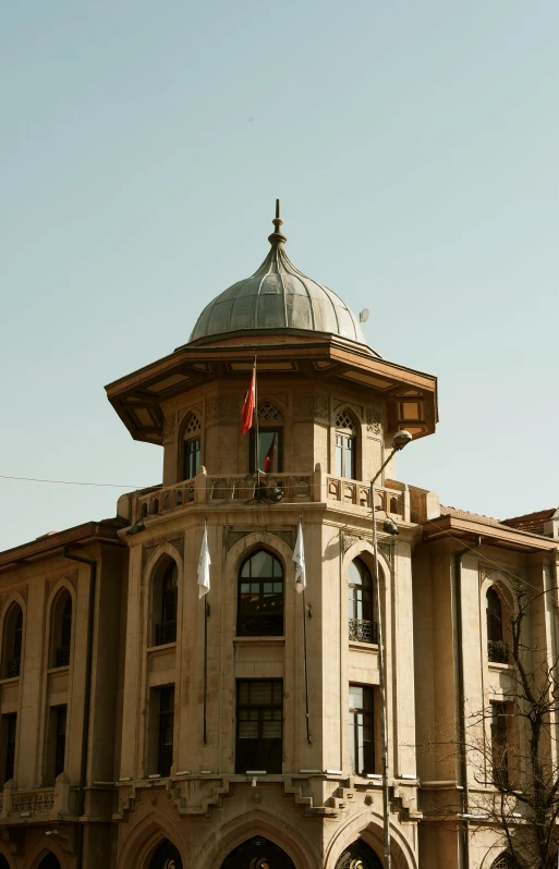 an old building with a round tower on top