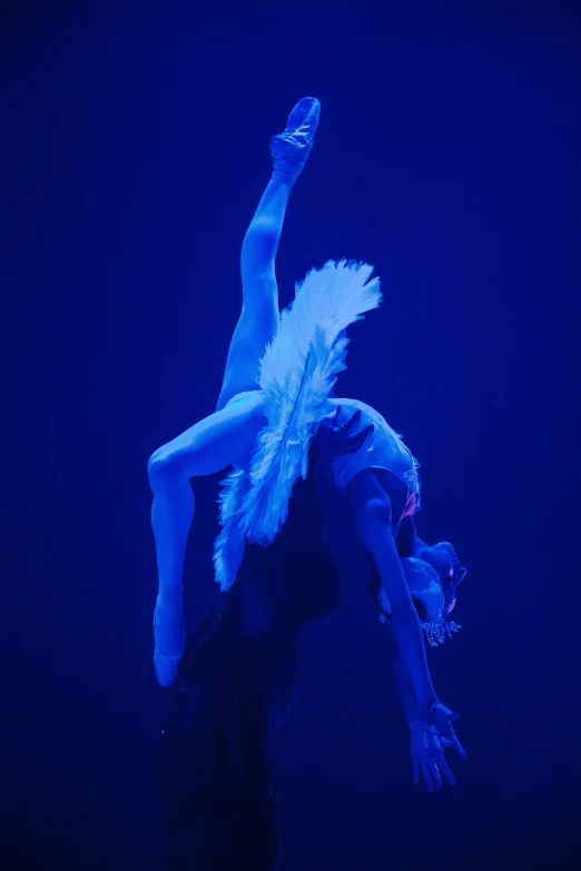 a woman dressed as a winged dancer