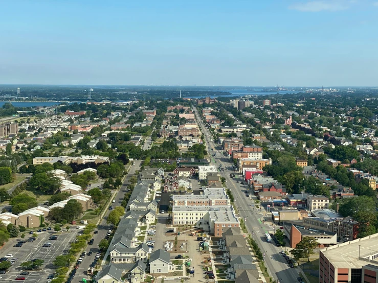 an aerial view of city with lots of buildings