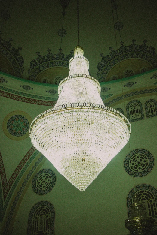 a chandelier hanging in the middle of a room