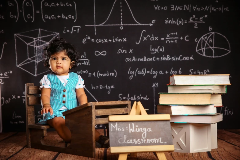 an image of a child sitting in a chair near a desk with books