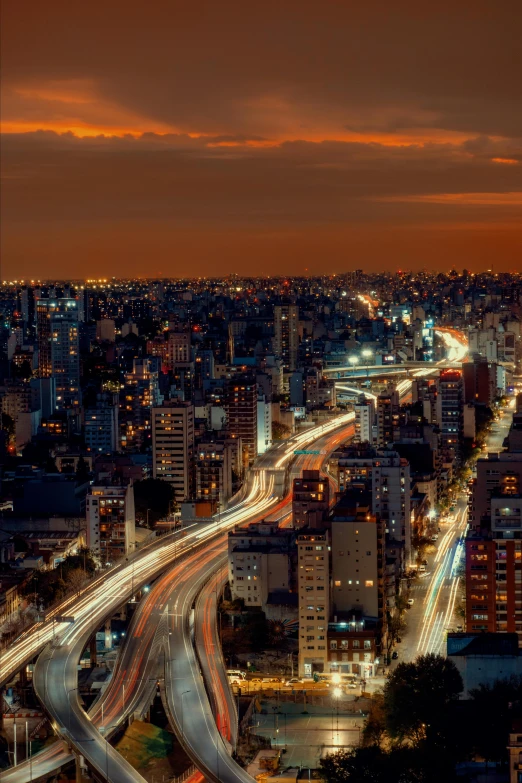 a very wide view of some roads in the city