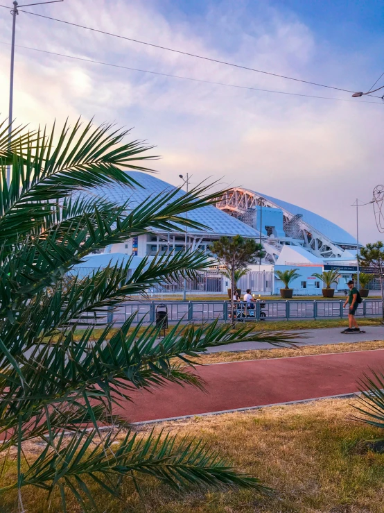 a view of the blue dome from across the street