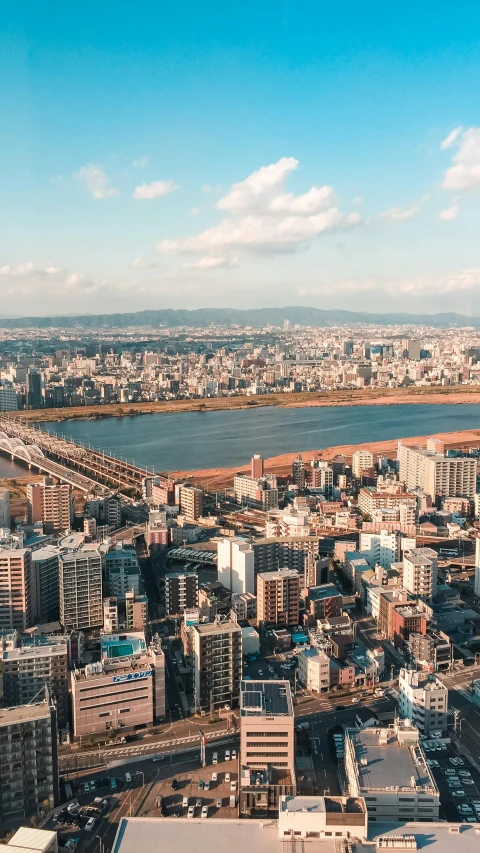 an aerial view of some very tall buildings