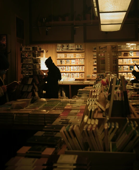 a bookstore with numerous stacks of books on shelves