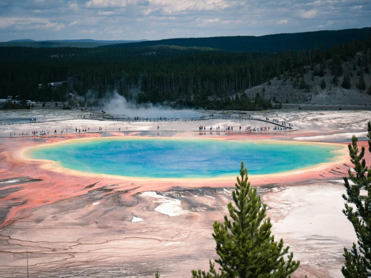 some people are looking down on some colorful water