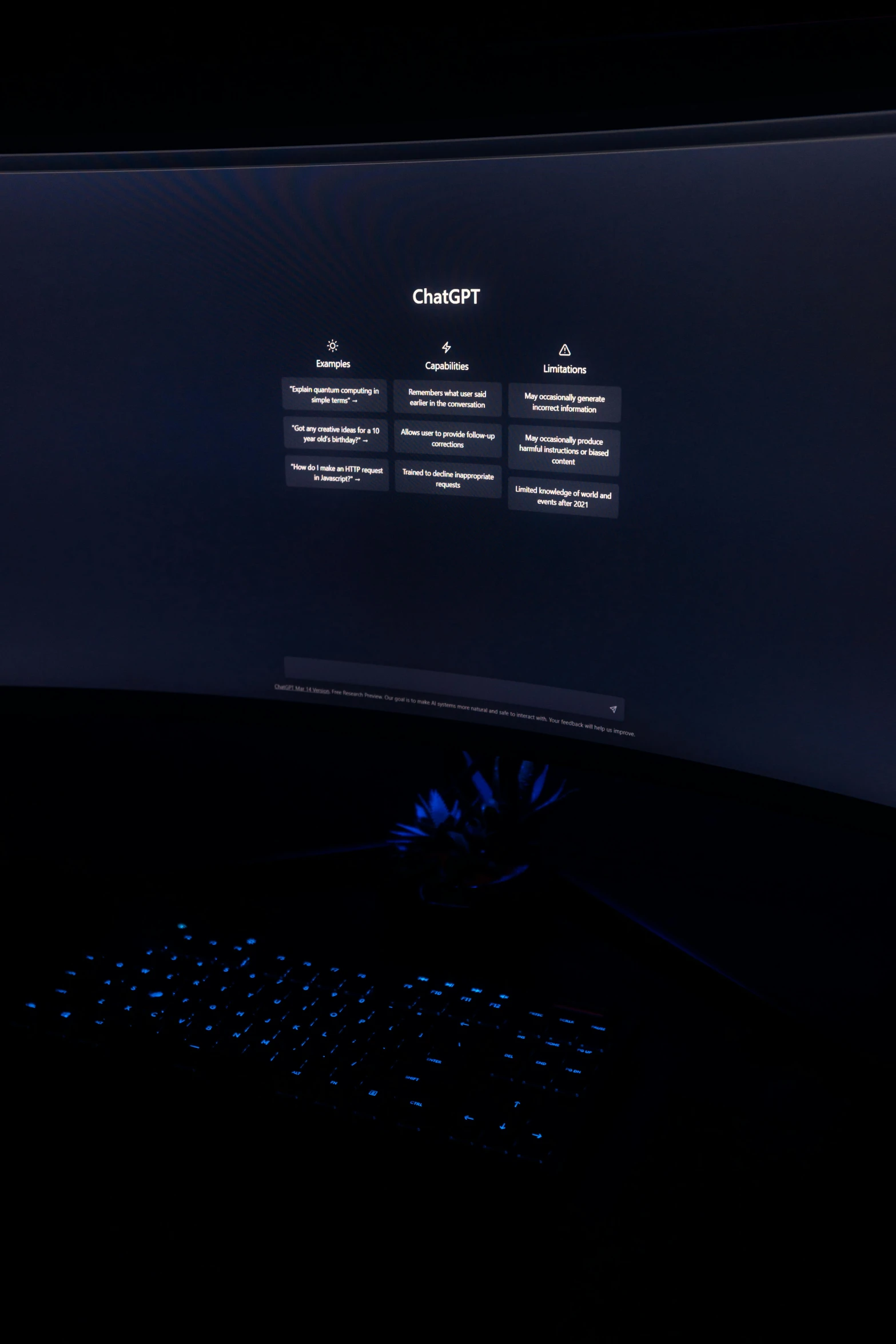 a monitor with the dark glows on its screen