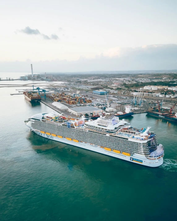 cruise ship anchored in the port during the day