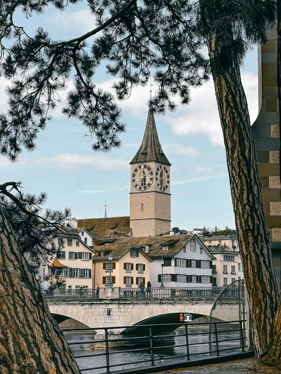 view of old buildings, and a bridge