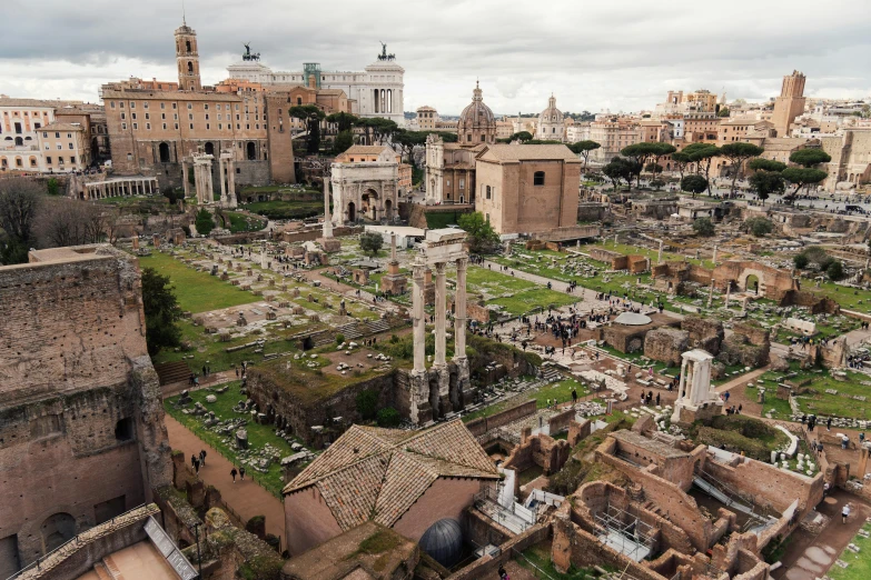 an aerial view of the ancient city with many ruins