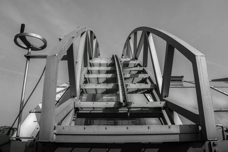 black and white pograph of the top half of a bridge