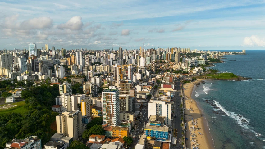 the view from the sky shows the beach and the city