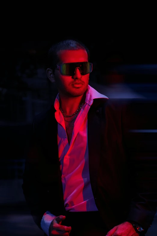 a man wearing sunglasses and wearing a jacket