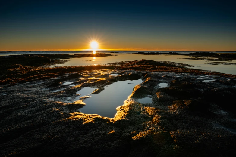 sunset with calm water and reflection of sun light