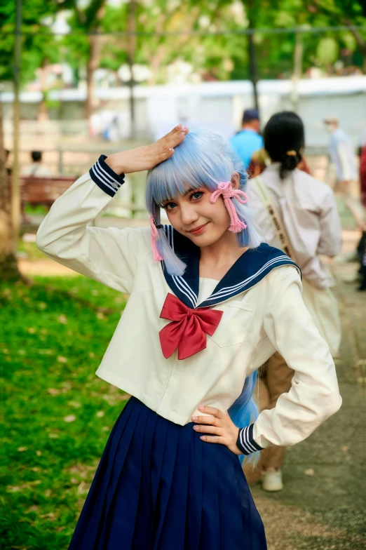 the anime girl with blue hair and a sailor's outfit