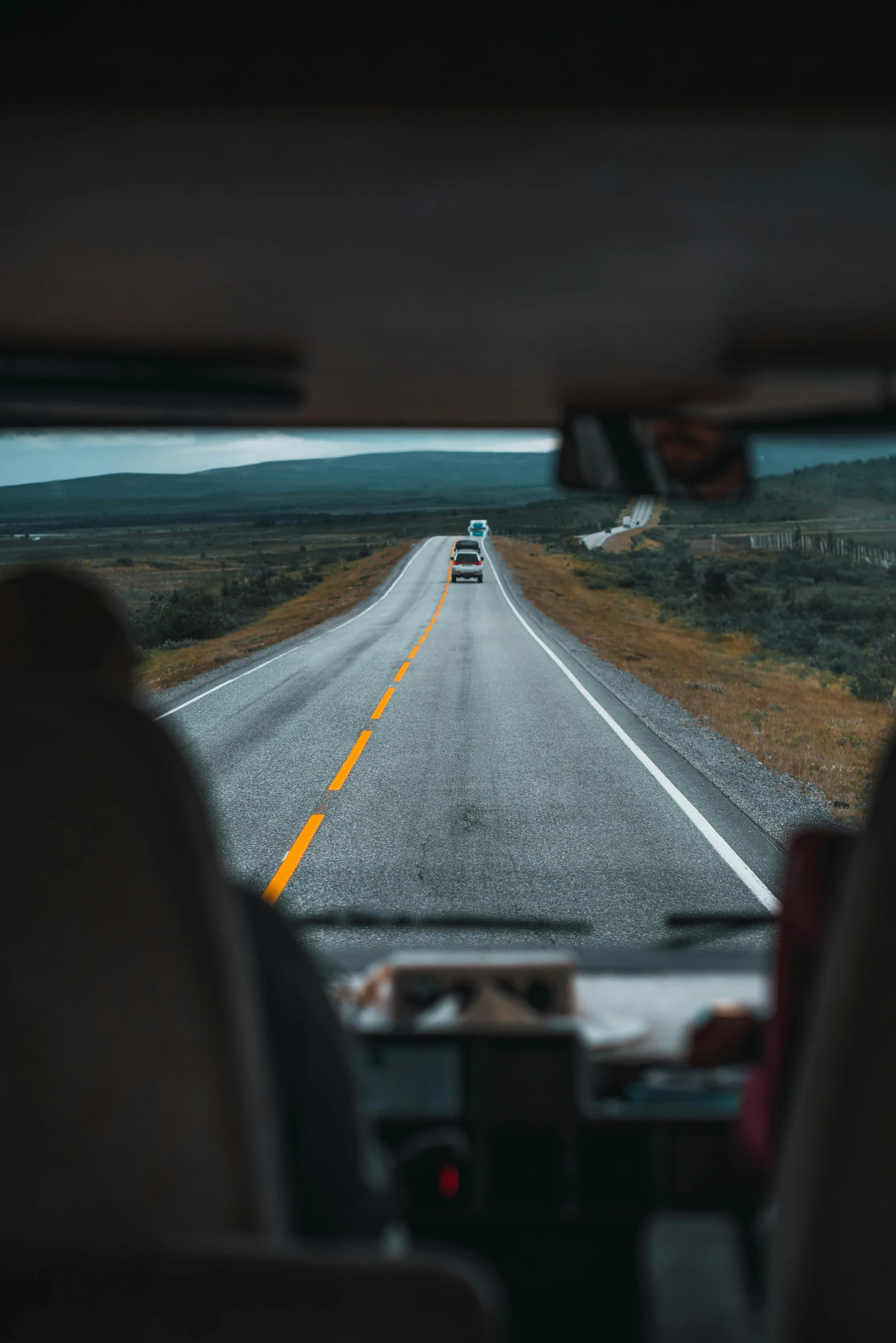 the view of the road from inside the car