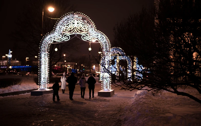 there are many christmas lights on display in this park