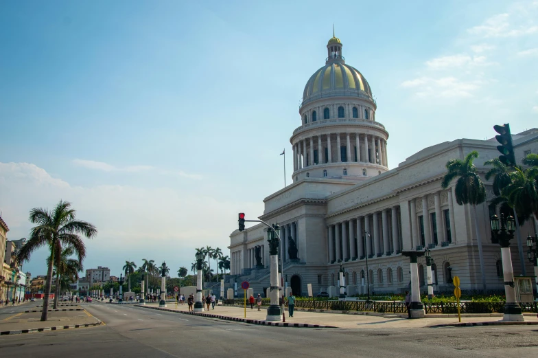 a large building in the middle of a street