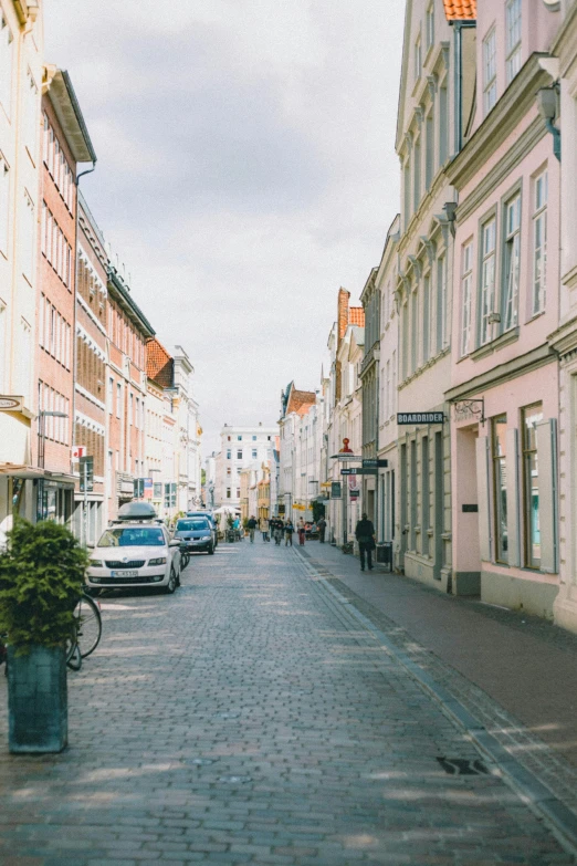 a view down the street in some sort of town