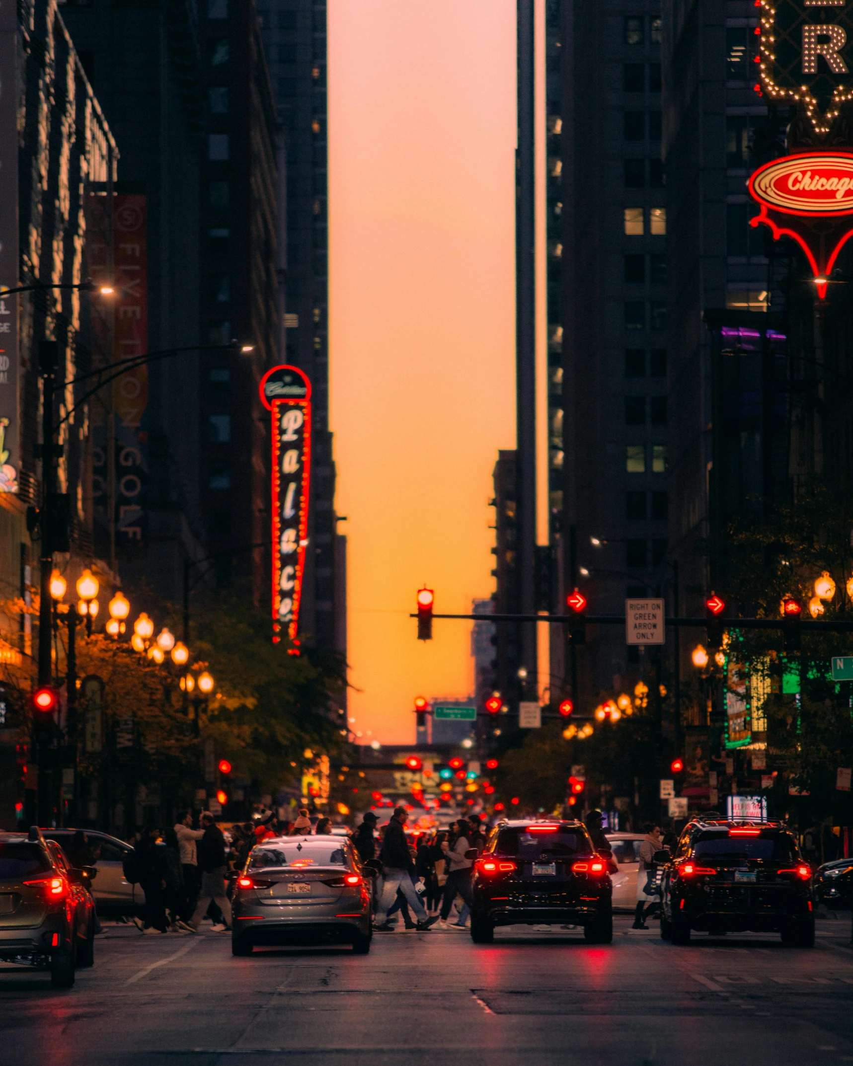 a busy city street with people walking in it