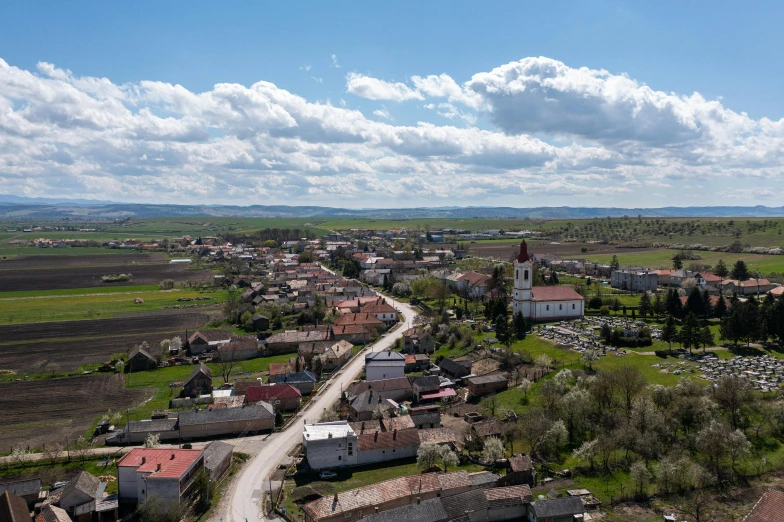 a village sits in the center of this rural countryside