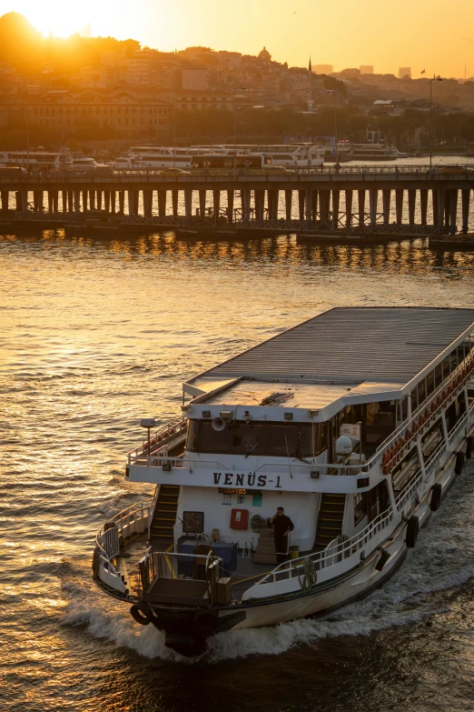 a large boat is going through the water