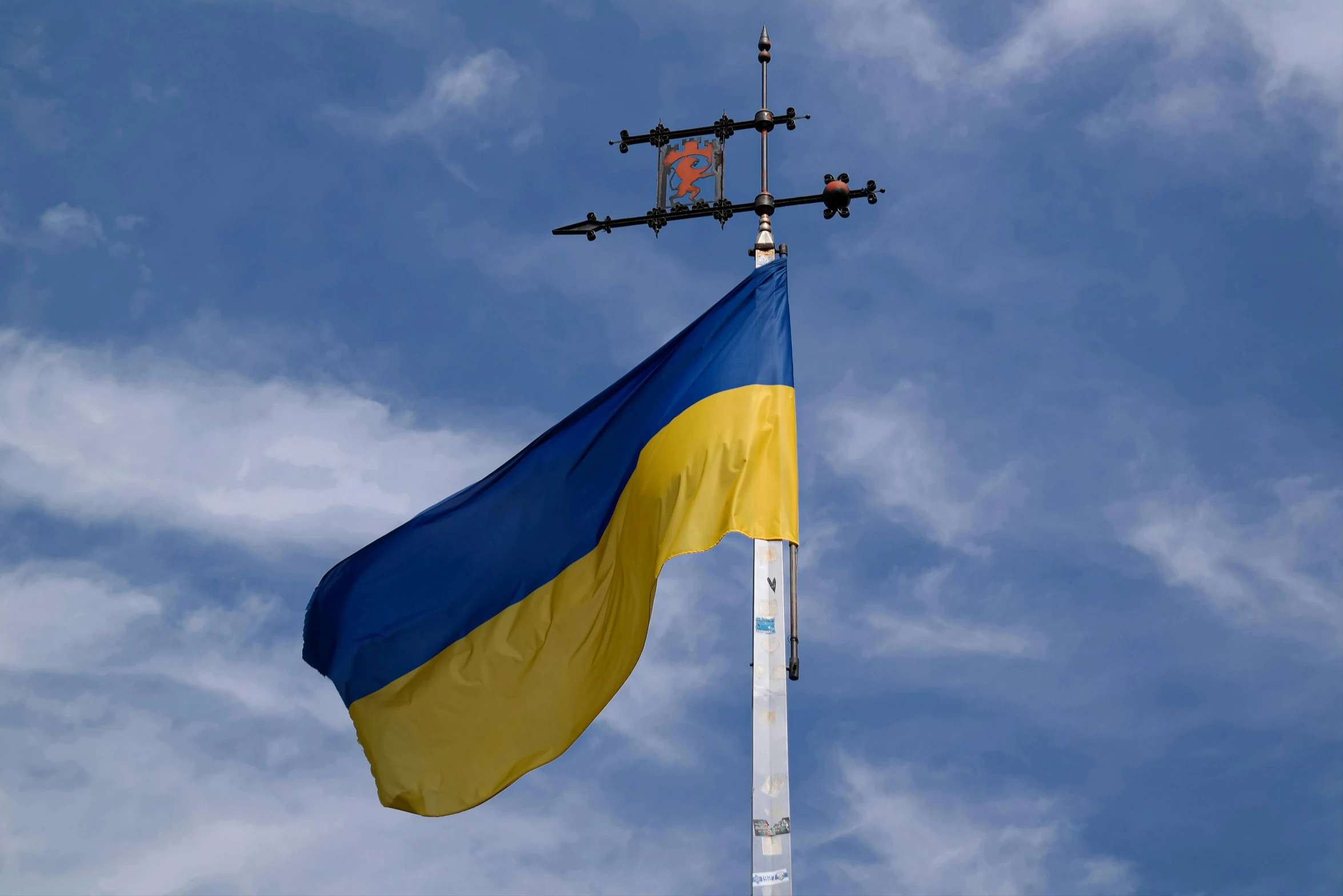 a view of a weather vane on top of a flag