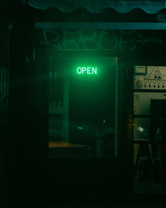 the open sign is displayed in the dark