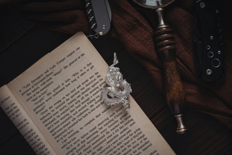 a diamond ring is placed over an open book