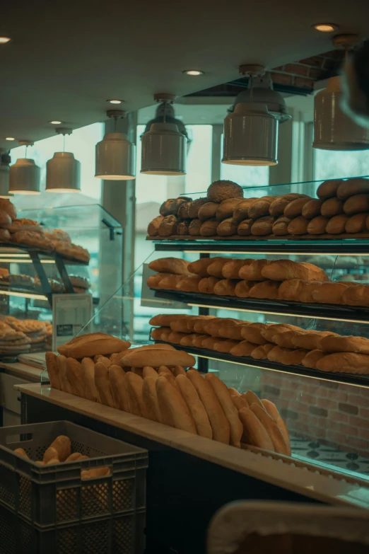 the bakery's display case with fresh baked goods