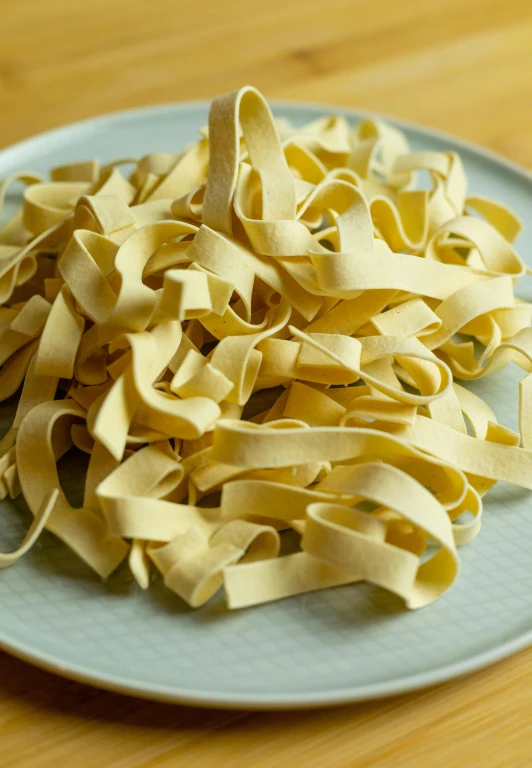 some small pile of pasta is sitting on the plate