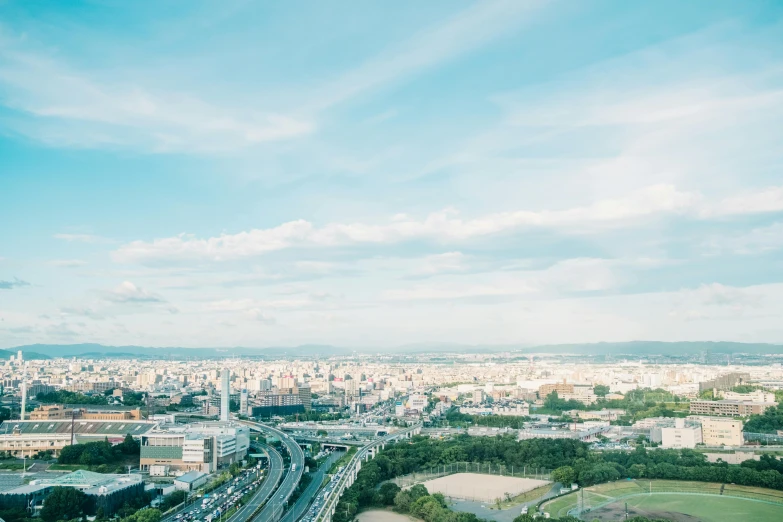 an aerial view of a city, from atop