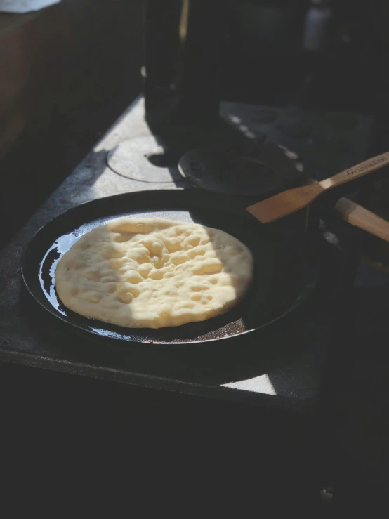 a pan with food in it sitting on a counter