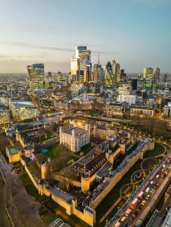 aerial view of city and highway intersection from london