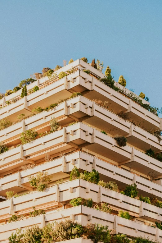 a tall tower with plants growing on top