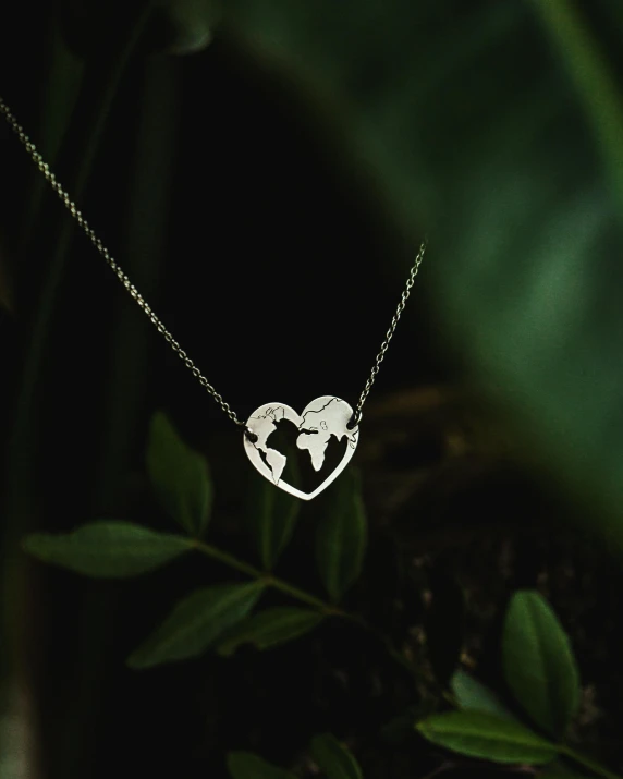 a couple of hearts shaped necklaces sitting next to each other