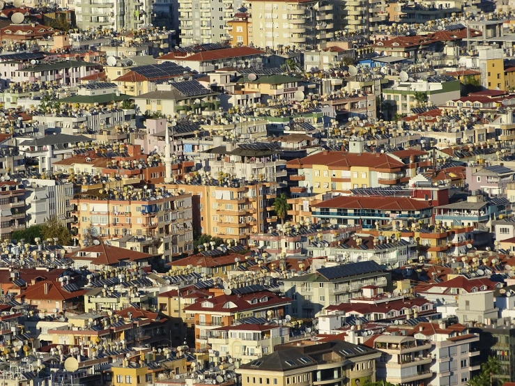 a city view with the top half of the houses and the roofs of the buildings