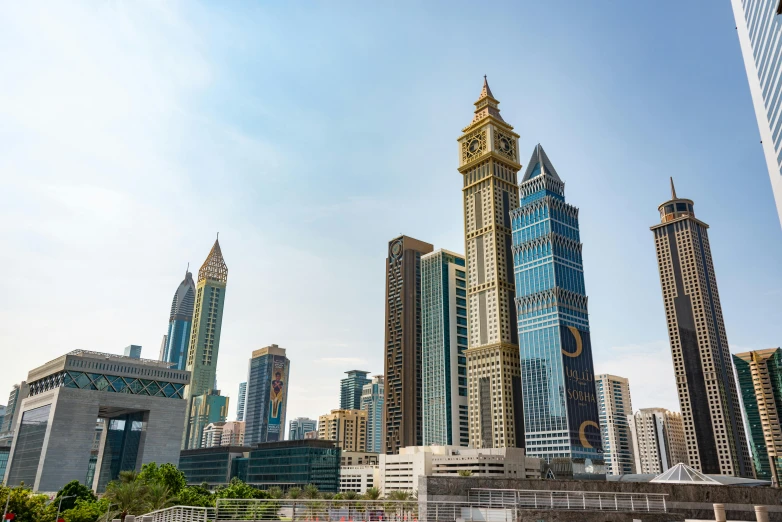 the view of tall buildings near each other in a city