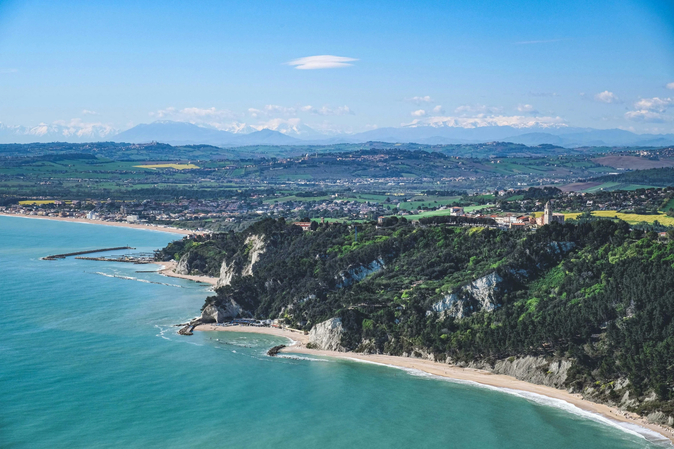 the aerial view of the shoreline from a helicopter