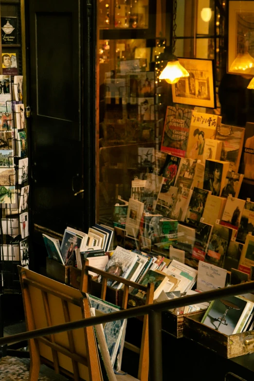 a bunch of papers sitting inside of a window