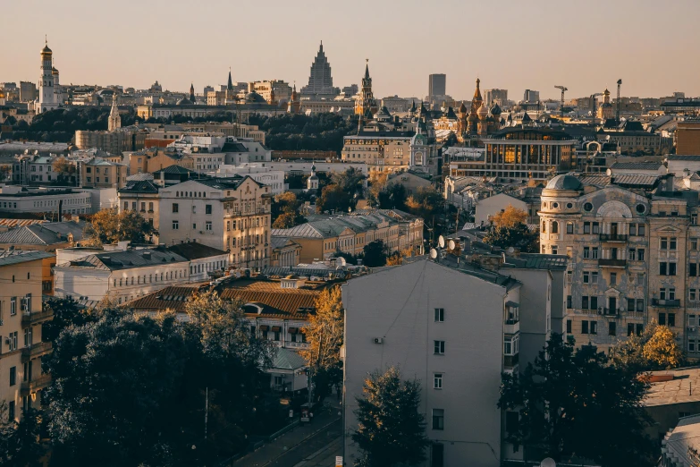 a city is shown with a few buildings