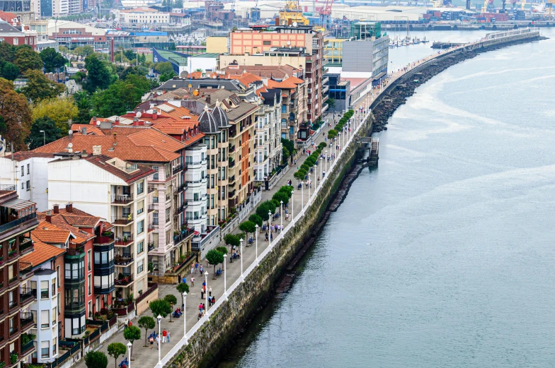 some buildings on the edge of a body of water