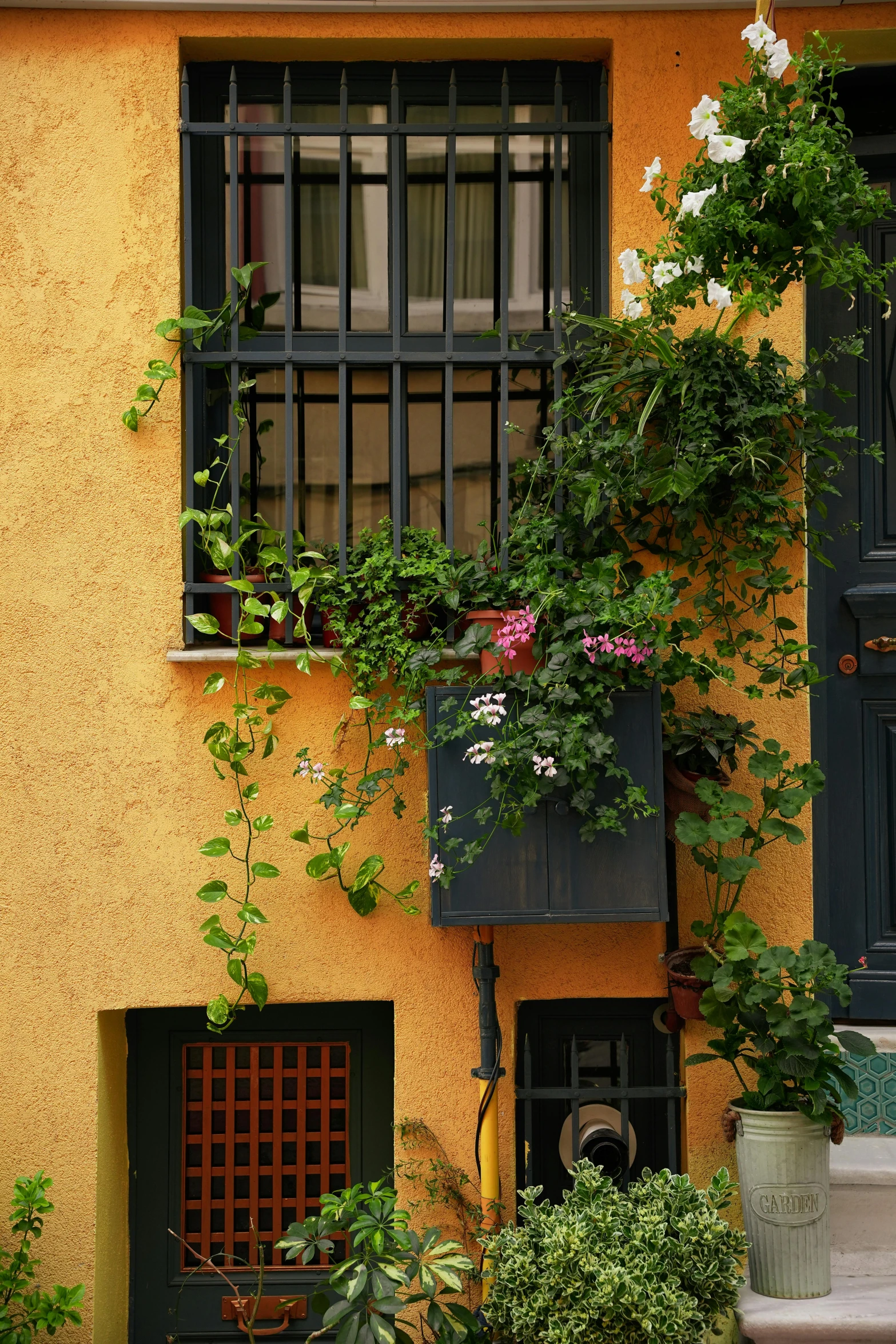 an image of flower pot outside a building